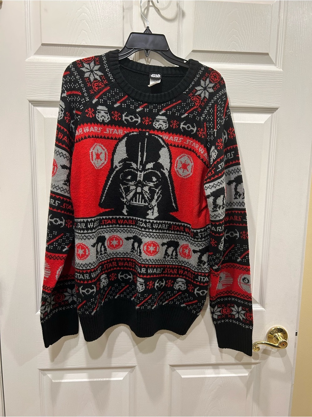 Star Wars Men's Crewneck Sweater - Red, Black & Gray Darth Vader Motif